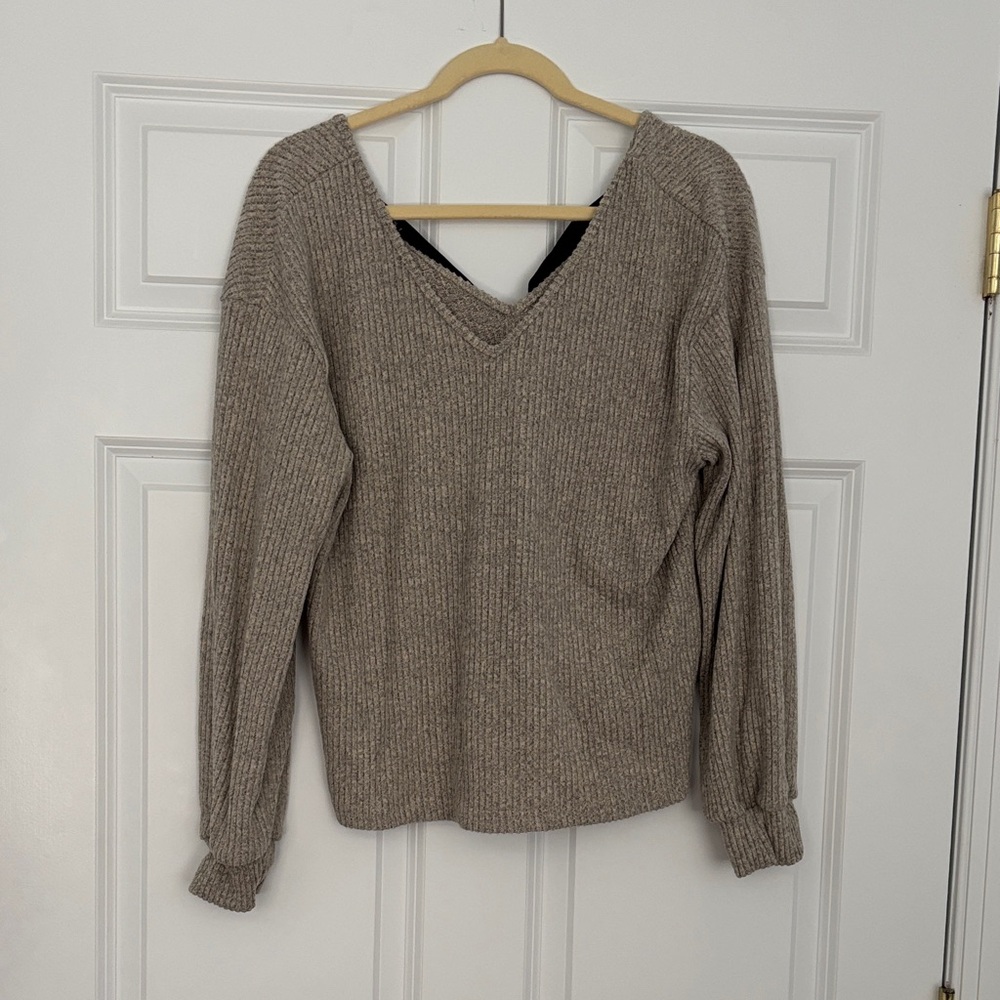 SHEIN V-Neck Ribbed Sweater - Taupe brand new